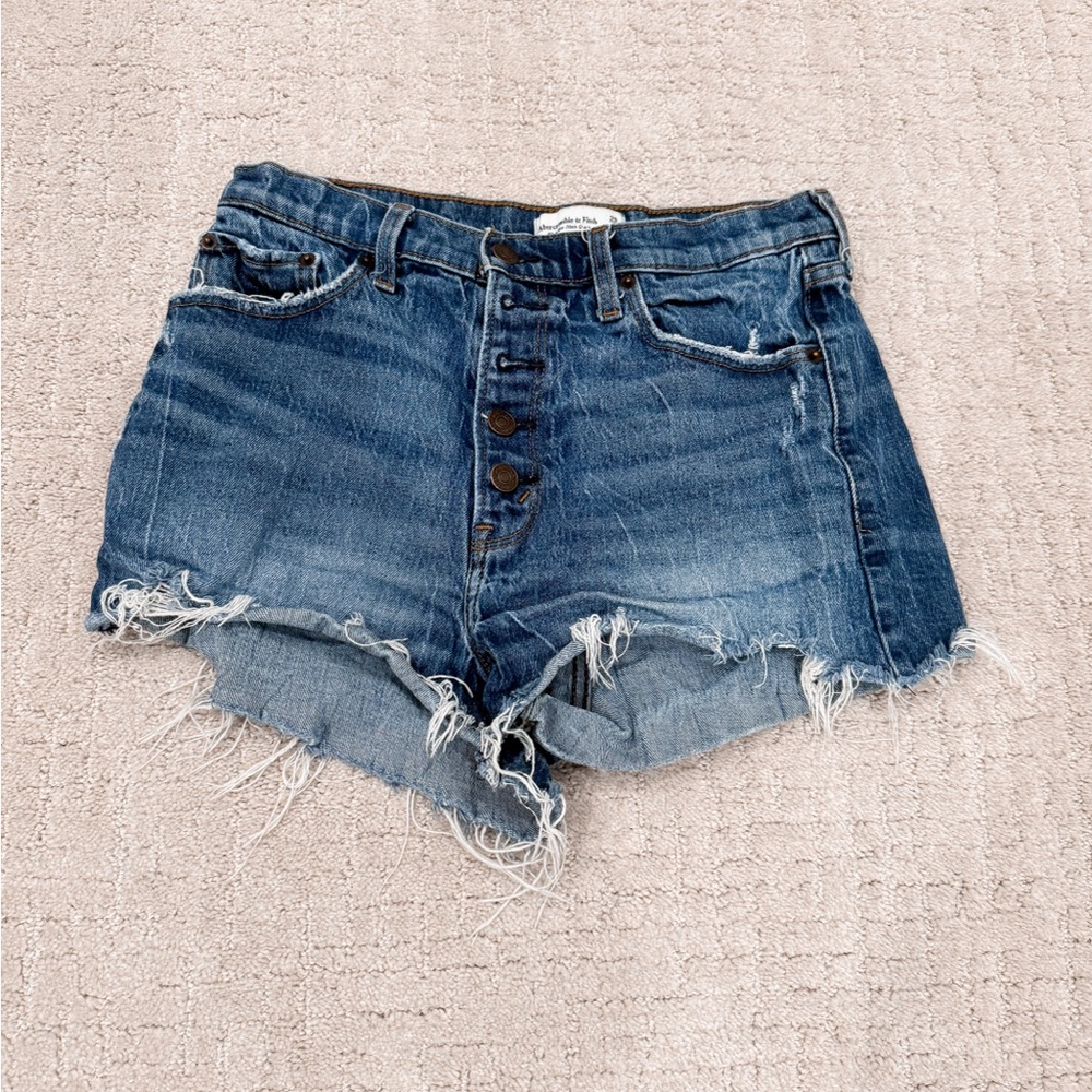 High-Rise Mom Short Dark Distressed Denim Shorts